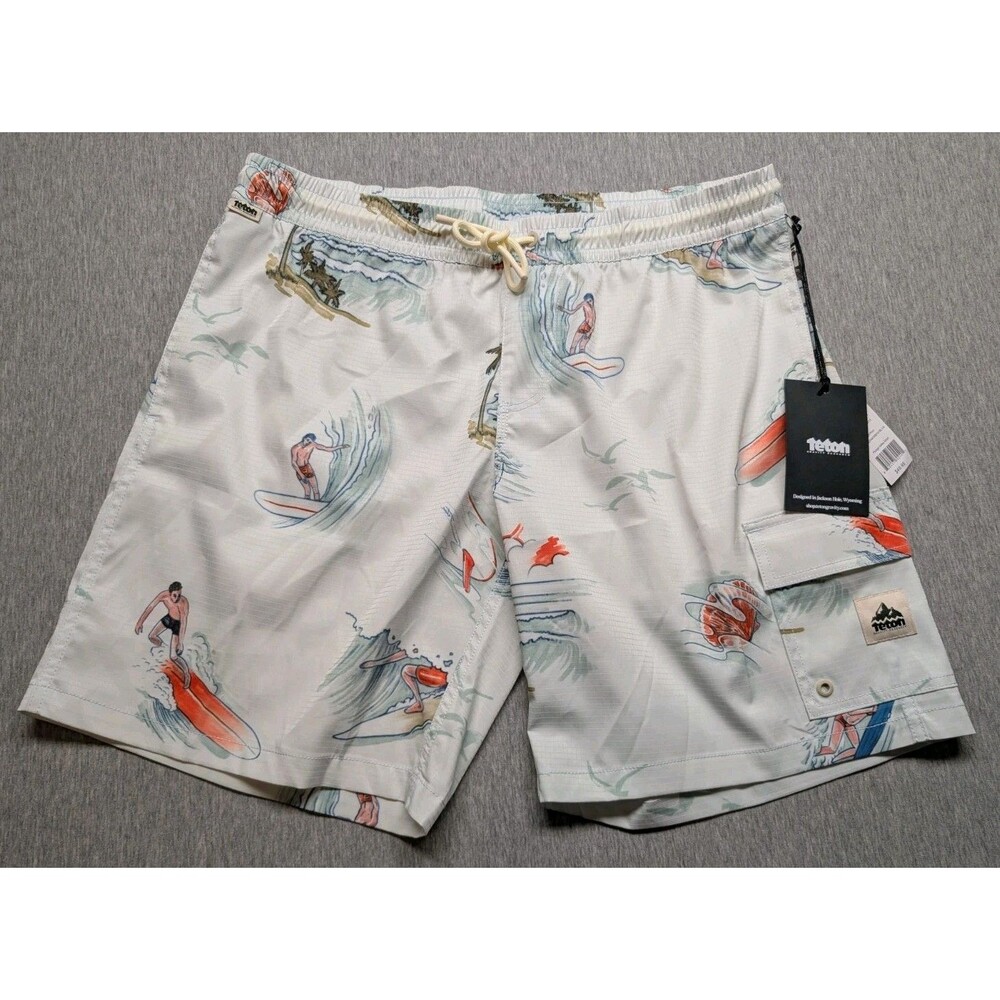 NWT Teton Gravity Research Riverside Board Shorts Swim Suit Surf Print Men's L